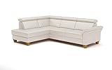 CAVADORE Sofá esquinero de Piel Ammerland con otomana/sofá rústico con muelles + cabecero Ajustable / 245 x 84 x 194 / Piel Blanca