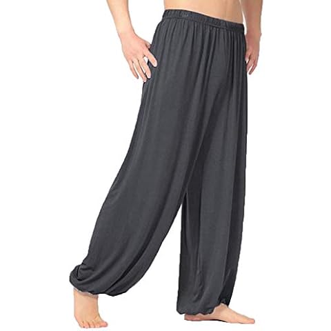 LaoZanA Men Yoga Tai Chi Pants Palazzo Bloomer Trousers Pilates Pants Dark Grey L Cover