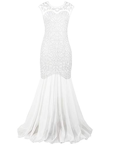 Image of PrettyGuide Women 's 1920s Black Sequin Gatsby Maxi Long Evening Prom Dress