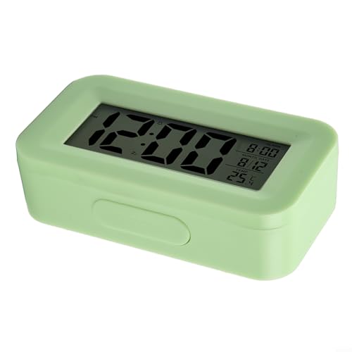 Jonikuper Reloj despertador digital LCD con calendario, termómetro de habitación y alarma gradual para escritorio, oficina o viajes, plástico, 102 x 56 x 28 mm (verde)