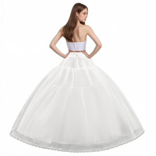 Women's 8 Layer Tulle Hoopless Petticoat Skirt with Lace Trim A-Line Long Crinoline Underskirt Slip for Bridal Ball Gown Wedding Dresses3