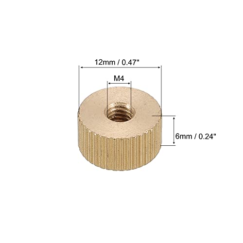 QUARKZMAN Rändelmuttern 4pcs M4 x D12mm x H6mm Messing Rändelmutter Flachkopf Sacklochverriegelung Einstellmuttern für 3D Druckerteile