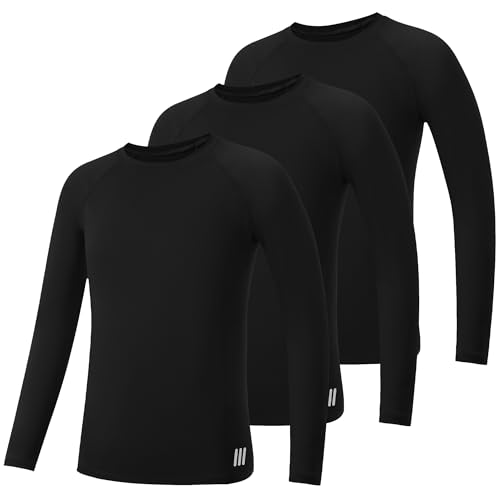 RIKUAOU Youth Boys Compression Shirt, Long Sleeve Kids Athletic Undershirt Quick Dry Base Layers for Baseball Football Sports