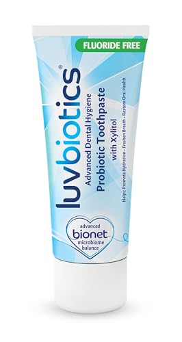 Luvbiotics - Dentifricio probiotico originale con xilitolo e senza fluoro 75 ml - Dentifricio senza fluoruro, senza SLS, parabeni e dolcificanti artificiali, supporta la flora orale, l'alito fresco e