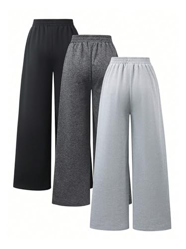 Girl's Y2k 3 Pack Wide Leg Baggy Sweatpants Letter Graphic Elastic Waist Casual Workout Athletic Trousers2