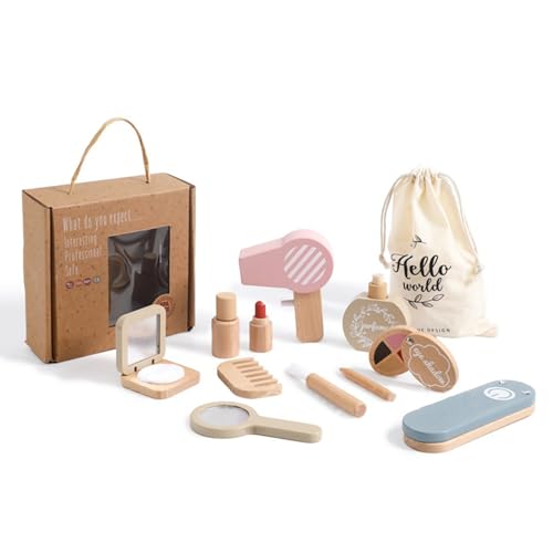 Trrymbbe Ensemble de Jouets de Maquillage en Bois, Maquillage éducatif Complet, Jouet interactif imaginatif, Mignon et Lisse, Cadeaux pour Filles, Ensemble en Bois
