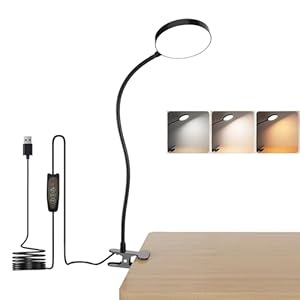 Clip on Desk lamp, Reading Light, Reading lamp, Flexible Gooseneck USB Light, Book Light for Kids Reading Book in Bed at Night Clip on Table, headboard, Dorm (Black, 10W Tact Switch)