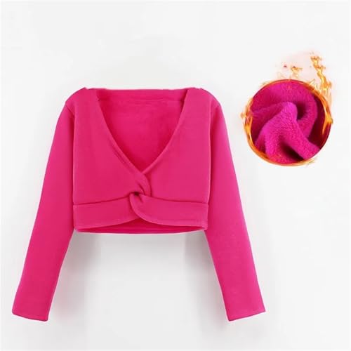 Girls Classic Thick Ballet Long Sleeve Wrap Top Velvet Inner Winter Warm Up Cardigan Shrug Front Knot Dress Cover Up for Pilates Yoga Workout(White,M(100-120cmHeight))3