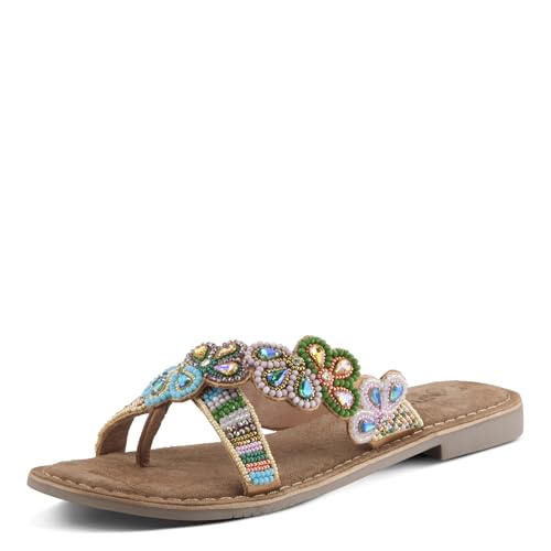Azura Women's SWEETUMS Beaded Slide Sandals – Vibrant Floral Design, Suede Footbed, Lightweight Toe Loop Sandals