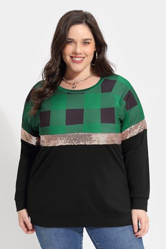 Image of TIYOMI Plus Size Tops for Women Raglan Long Sleeve V Neck T Shirts Casual Color Block Leopard /Floral Tops Winter Tee Shirt