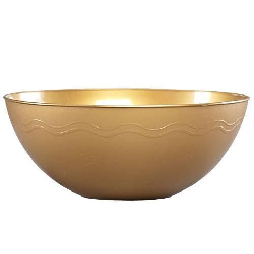 EcoQuality 115 oz Gold Round Plastic Serving Bowl – Durable, Disposable, Reusable, Lightweight Large Salad and Snack Bowl for Parties, Catering, and Everyday Use (6)