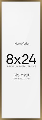 Image of Homeforia 8x24 Bronze Panoramic Frame, High End Metal 8 x 24 Picture Frames without Mat, 24x8 Hanging Bronze Poster Frames for Wall, 8by24 inch Display Photo Frames, Tempered Glass, Wall Kit, Set of 1