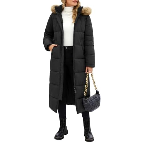 Tuopuda Damen Wintermäntel Lang Steppmantel mit Kapuze Winterjacke