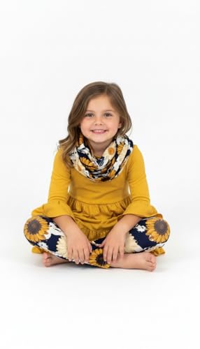 Image of Unique Baby Girls Kids Toddler 3pc Outfit Set Long Sleeve Cotton Blend Tunic Top Leggings and Scarf