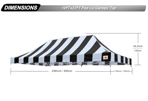 Image of ABCCANOPY Replacement Canopy Top for Pop Up Canopy Tent 10x20 Black Stripe