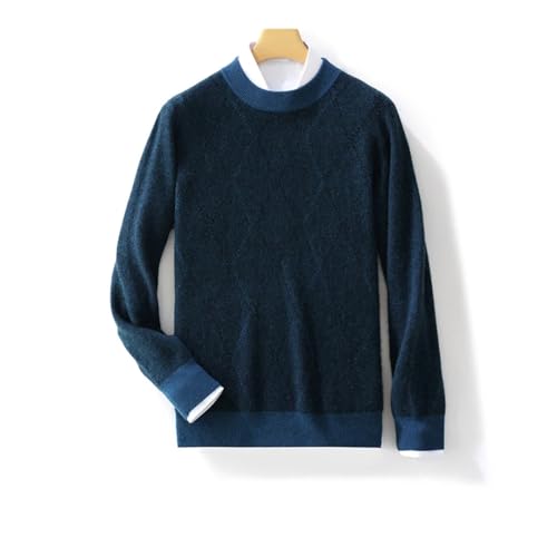 Men's Round Neck Diamond Color Blocking Pullover Winter Solid Wool Knitted Sweater Casual Thickened Top4