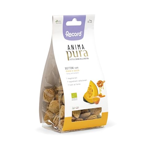 Record - Snack Vegetariani Anima Pura per Cani. Biscotti Naturali Cotti al Forno al gusto di Miele e Zucca. Snack Bio per Cani, Made in Italy | 100 g