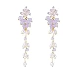 Chynian ピアス レディース 藤の花 和風 紫陽花 揺れる 春 夏可愛い 紫色 ロングピアス 金属アレルギー対応 14k金メッキ