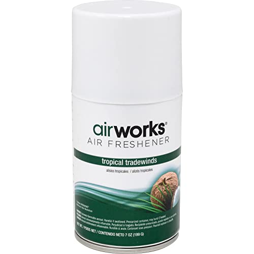 AirWorks 07908 Metered Aerosol Air Fresheners, Tropical Tradewinds, 12/Case
