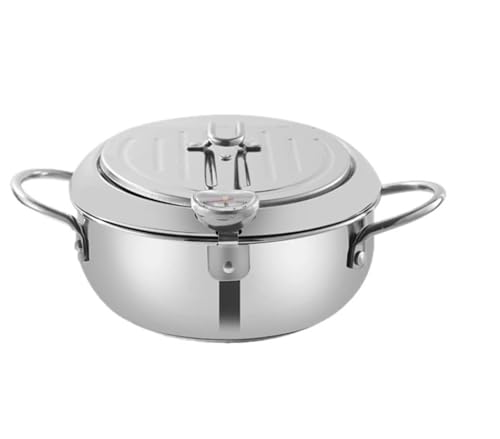 天ぷら鍋 揚げ鍋 天ぷら鍋 ガード枠 バッド蓋付 温度計付き 304ステンレス鋼製 家庭用揚げ物 鍋 IH〜ガス火対応 両手鍋 温度制御 油切りラック付 (24cm)