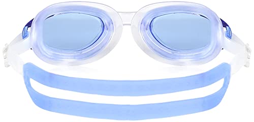 Image of I-SWIM LADIES COSTUME IS-104 WHITE /PINK LINES SIZE 3XL WITH GOGGLES SILICONE IS-1600 WITH POUCH BLUE