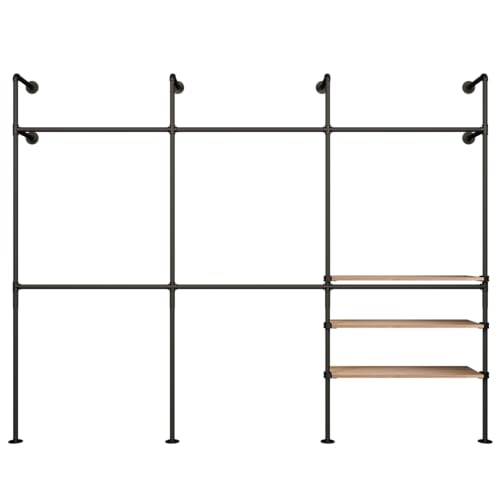 pamo appendiabiti da muro in stile industriale con ripiani in rovere – 296 x 222 x 32 cm – guardaroba aperto o porta abiti nero in metallo con tubi d’acqua per casa e negozio pamo appendiabiti da muro in stile industriale con ripiani in rovere – 296 x 222 x 32 cm – guardaroba aperto o porta abiti nero in metallo con tubi d’acqua per casa e negozio