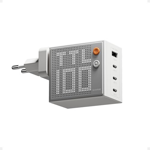 sharge Pixel 100 Caricatore per Laptop, Caricatore GaN da 100W con Display Smart Pixel, Ricarica Rapida a 4 Porte USB-C/USB-A, Alimentatore Multiporta per MacBook Air, Galaxy S25/S24, iPhone 16