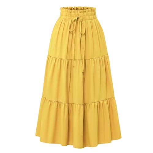 Skirts for Women Bohemian Maxi Skirt Flowy High Waist A-Line Pleated Detail Summer Beach Casual Dress