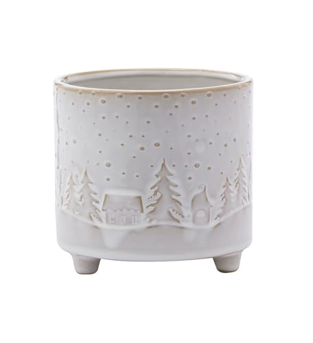 Napco Country Winter Snow Scene - 4 Inch Distressed White
