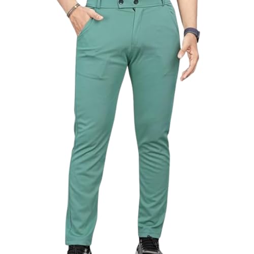 Image of MiraMichi Men's Slim Fit Formal Trousers - Crafted from Premium Lycra Blend Fabric, Solid Pattern, Ideal for Formal Occasions