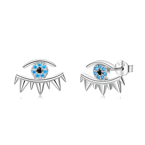 Pendientes del ojo malvado en plata esterlina 925 con circón azul brillante para hombre y mujer