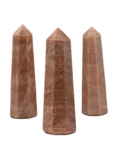 Image of Amazing Gemstone Peach Moonstone Crystal Towers - Natural Healing Crystal Point Obelisk for Reiki Healing and Crystal Grid (3 inch to 4 inch INCH)