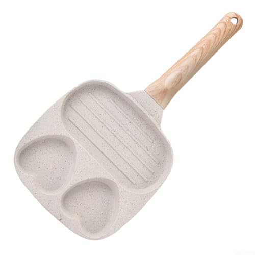 BEAZOOM Cast Aluminium Stone Skillet Pan with Non-Stick Coating, Thick Base for Even Heat Distribution, Wooden Handle, for Gas and Induction Stovetops