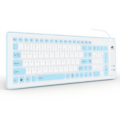 Sanpyl USB Wired Foldable Silicone Keyboard 103 Keys Blue Mute PC Laptop