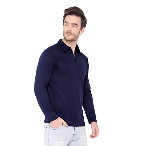 Image of Men's Cotton Blend Full Sleeve Zip Neck Polo T-Shirt (Pack of 1)