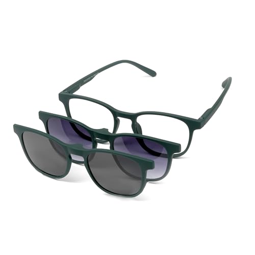 Image of 3 in 1 Clip On Sunglasses for Men & Women | Classic Lightweight Square Frame Zero Power Eyeglasses | Polarized Lens with UV400 | Night Vision Clip On for Driving
