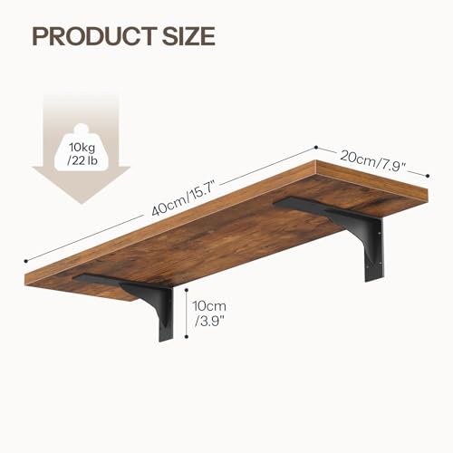 Image of HOOBRO Floating Shelves for Wall, 15.7 inch Wall Mounted Shelves Set of 2, Hanging Storage Shelf with Metal Brackets, Wooden Shelf for Living Room, Bedroom, Bathroom, Rustic Brown and Black BF42BJP201G1