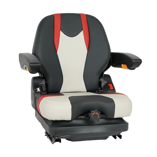 Universal Tractor Suspension Seat Highback Low Suspension Mower Seat Adjustable Backrest and Slide Rails Heavy Duty Seat Adjustable Armrests Shock Absorber for Toro Mower Excavator Harvester