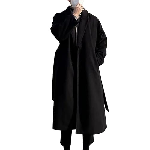 QOAAIE Mens Oversized Trench Coat Notched Lapel Long Jacket Wool