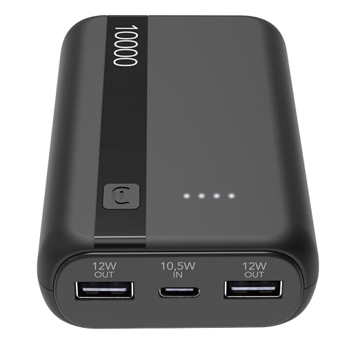 Cellularline - Power Bank 10000 - Capacità: 10000mAh - Input: 1xUSB-C 10.5W - Output: 1xUSB 12W - Celle: Li-ion Battery - LED luminosi indicano carica residua - Nero