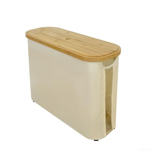Pumixiy Scatola portaoggetti per carta igienica con coperchio, organizer pieghevole per rotoli di asciugamani di carta e articoli da bagno, 45 x 35 x 15 cm, tessuto Oxford e struttura in legno, (beige