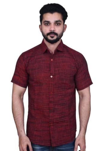 Image of Men's Cotton Blend Half Sleeves Solid Casual Shirts