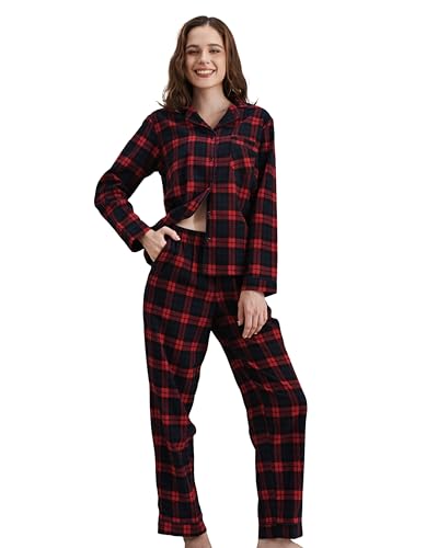 Image of NAP BOUND 100% Cotton Pajamas for Women 2 Piece PJs Set Long Sleeve Button Down Breathable Woven Sleepwear Loungewear XS-XXL