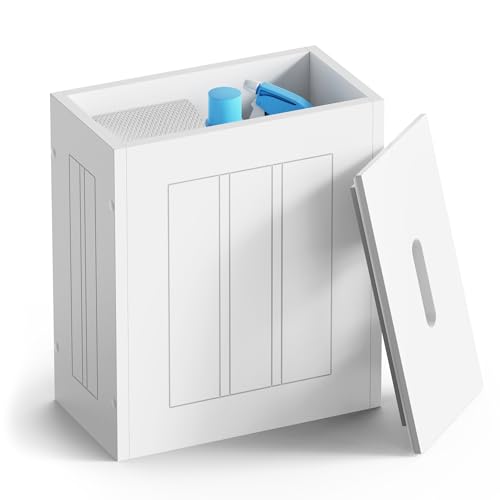 VonHaus Bathroom Storage Box - White Slim Bathroom Unit with Lid for Toiletries - Slim & Compact Toilet Roll Storage - Shaker Tongue & Groove Tidy Box - Holbrook