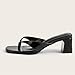 BOEGBNW Women'S Leather Mid Chunky Heel Flip-Flops Slip On Fashion Comfort Square Open Toe Block Heel Thong Sandals Casual Summer Wedding Party Toe Clip Heel Dress Slides (Black,10)