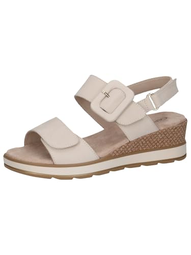 CAPRICE Damen Sandalen mit Absatz aus Leder mit Fußbett Beige (Snow Nubuc) 40 EU