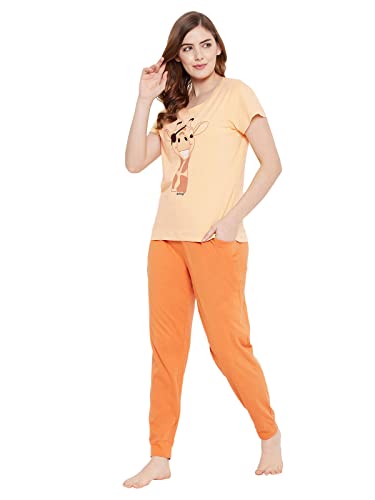Image of Clovia Women's Cotton Printed Top and Basic Pyjama Set