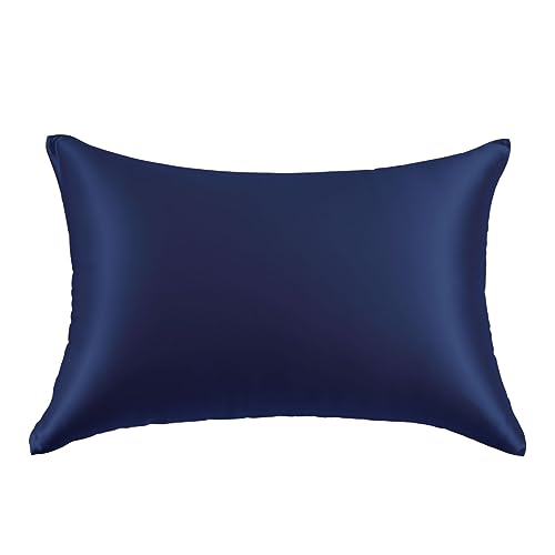 Image of THXSILK 100% Pure Mulberry Silk Pillowcase for Hair and Skin, 30 Momme, 6A+ Grade Silk Pillow Case Queen Size 20 inchx30 inch, Real Silk Pillowcase with Zipper, Anti Aging Acne Free (Navy Blue)