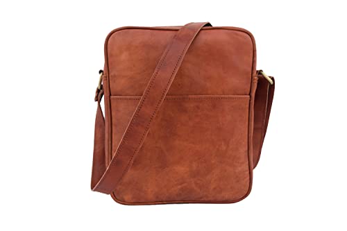 Handmade Vintage Leather Messenger Crossbody Bag Men Women Unisex Teens Satchel Handbag Sling Bags Fits iPad/Tab Mini, Small 11 Inches
