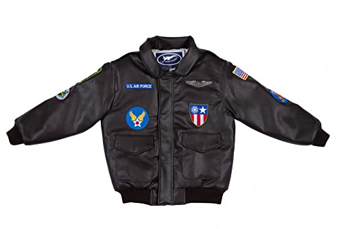 Children's Medium-weight World War II (WWII) Bomber Jacket in Brown with 7 patches and 2 embroideries